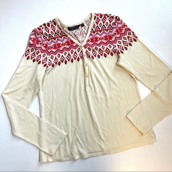 NWOT VINEYARD VINES Dreamcloth Waffle Knit V Neck Henley Shirt Faire Isle Sz L - Picture 2 of 6